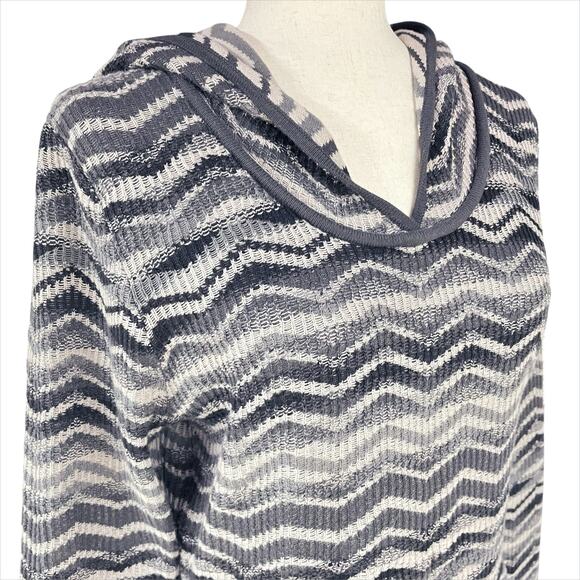 PRANA Meryl Hooded Long-Sleeve Sweater Dress in Coal Gray Chevron Stripe Size M - Picture 3 of 10